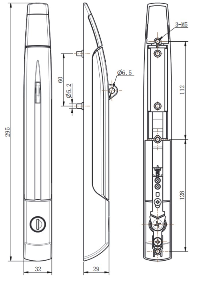 ML867-1G Lift Up Rod Control Lock dimension drawing
