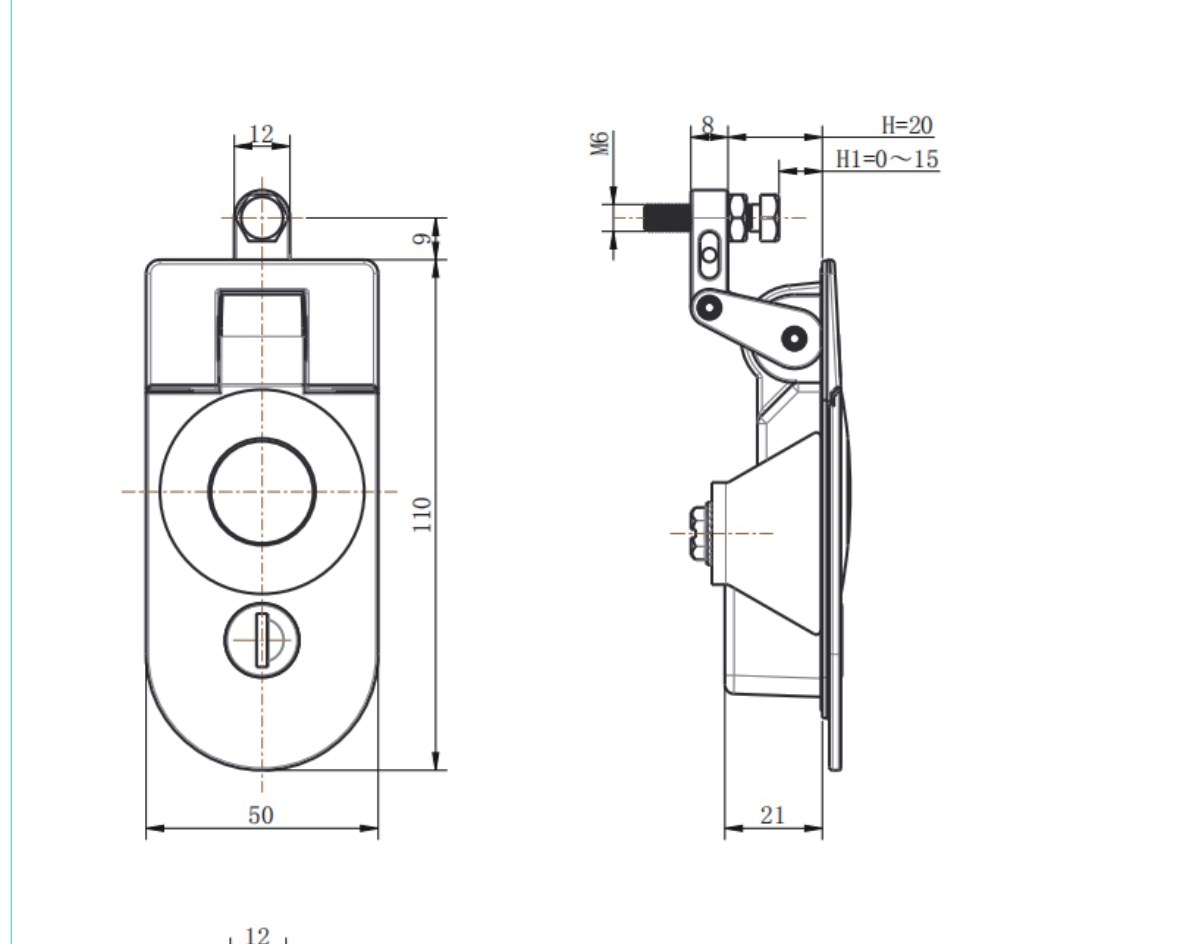 MP718-1A swing handle lock dimension drawing