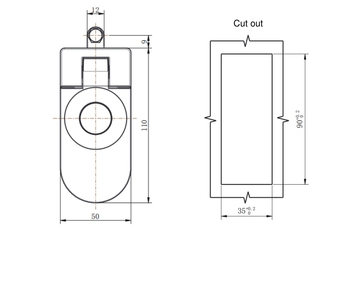 MP718-2A swing handle lock cut out drawing