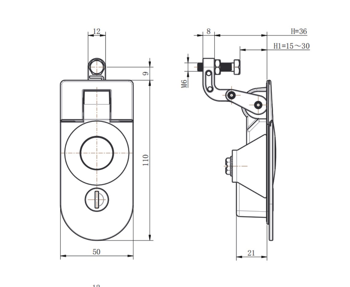 MP718-2A swing handle lock dimension drawing