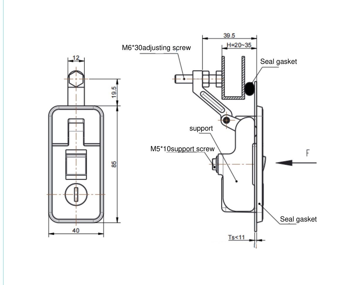 MP718-3C swing handle lock dimension drawing