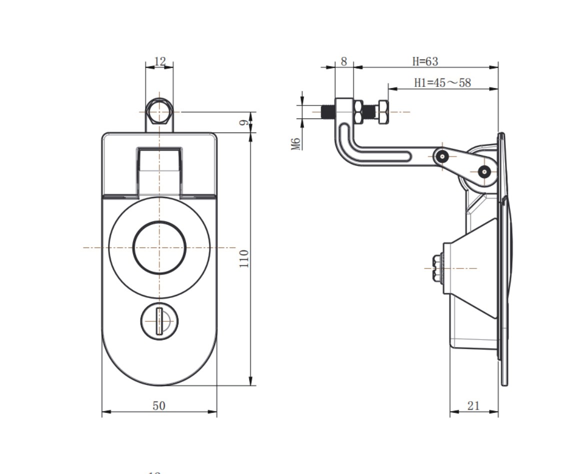 MP718-4A swing handle lock dimension drawing