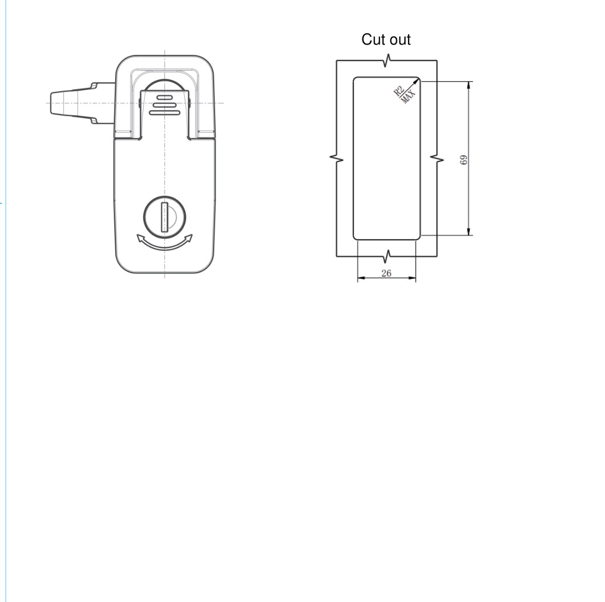 MP726-1 swing handle lock cut out