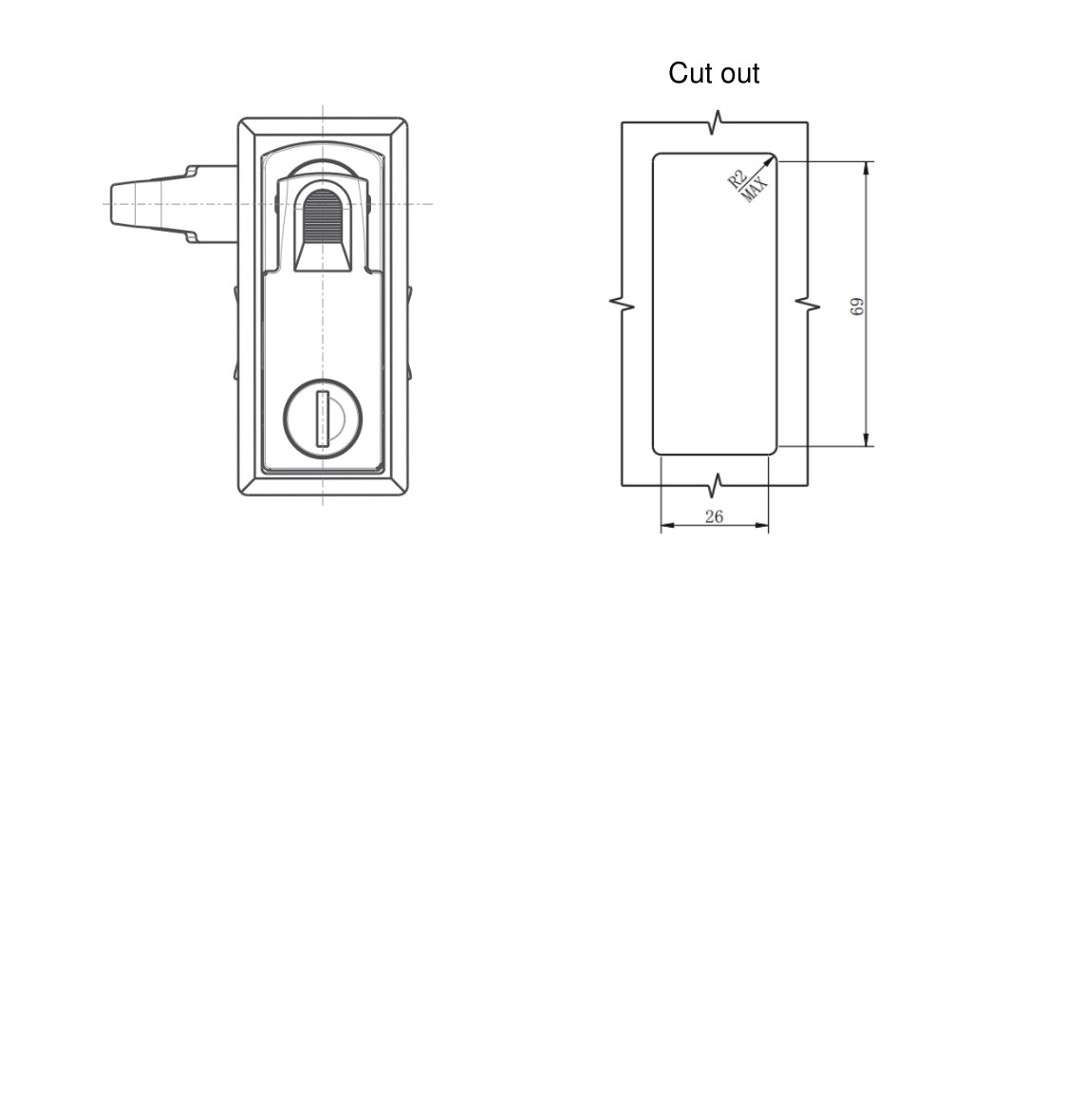 MP726-2 swing handle lock cut out