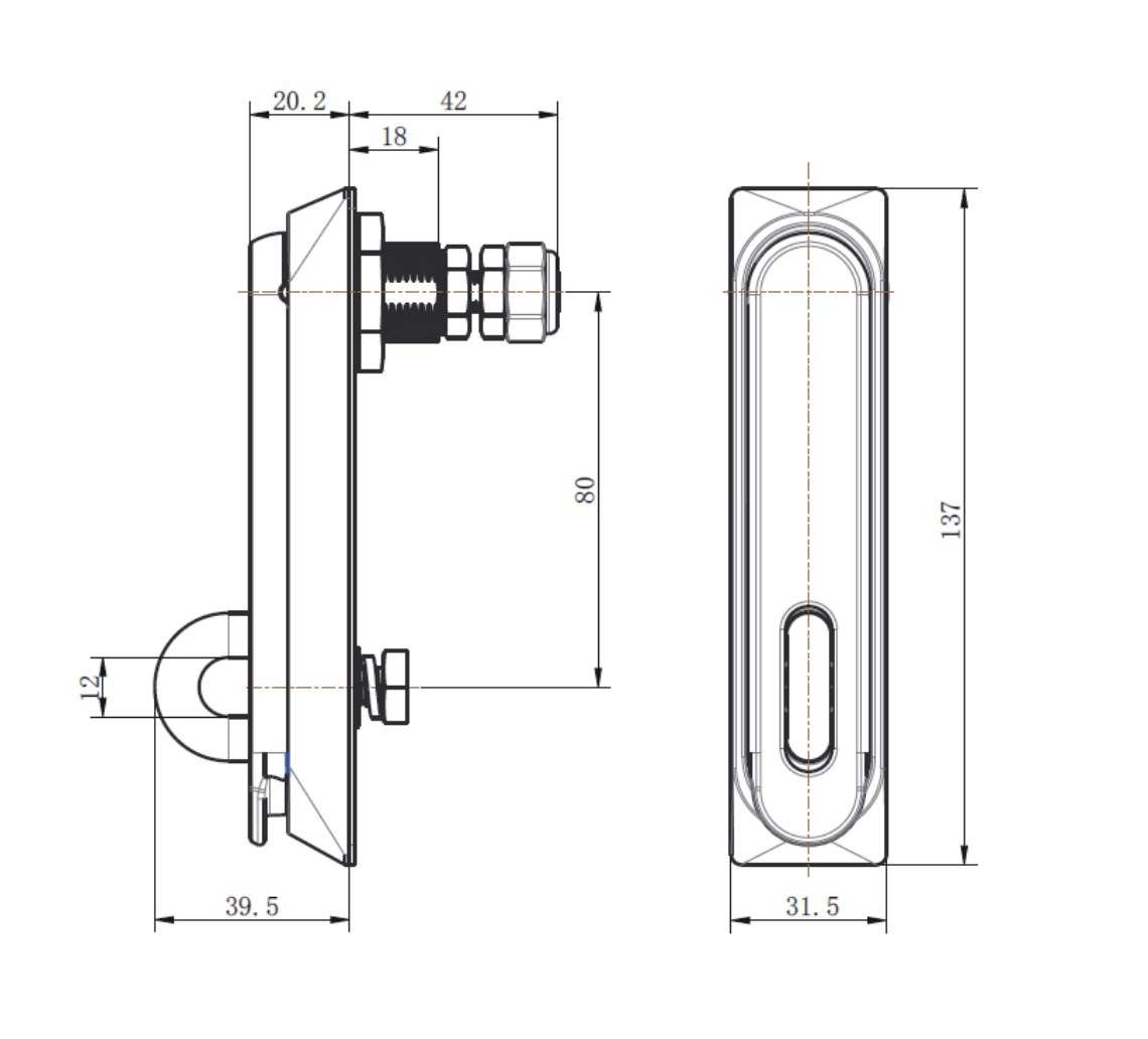 MP860-1B SUS304 swing handle lock dimension drawing