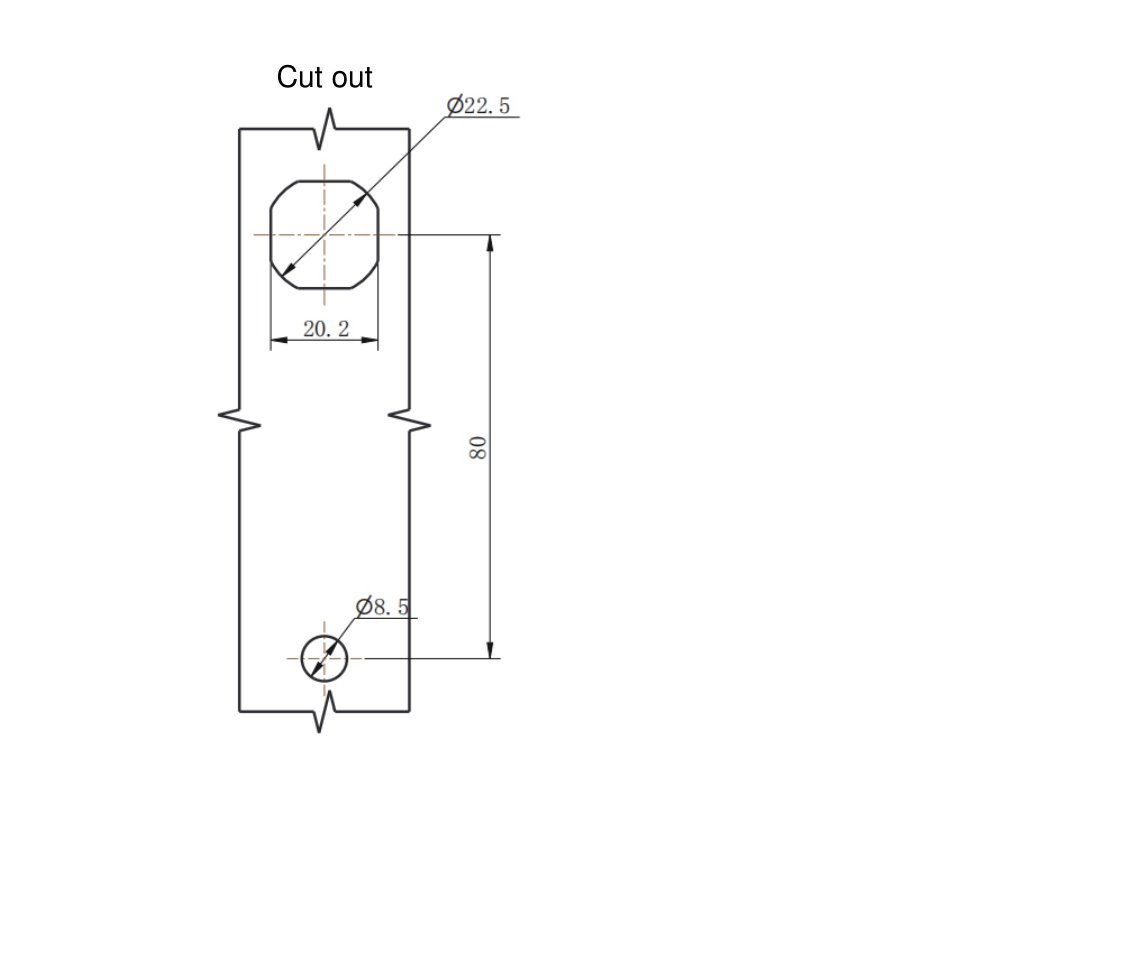MP860-3G IP65 Stainless Steel Swing Handle Lock cut out drawing