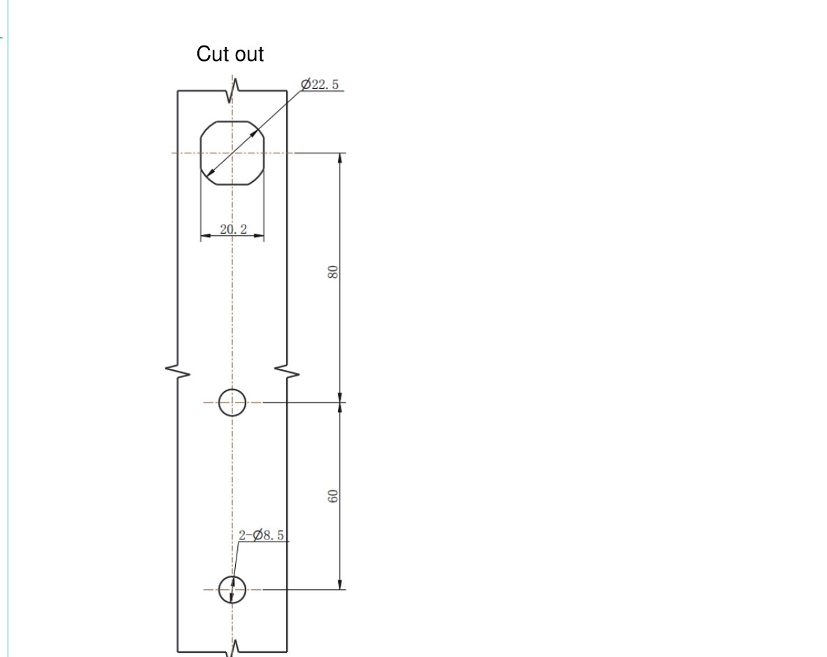 MP860-4S Stainless Steel Padlockable Swing Handle Latch cut out drawing