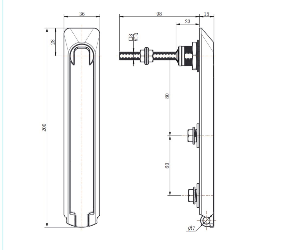 MP860-4S Stainless Steel Padlockable Swing Handle Latch dimension drawing
