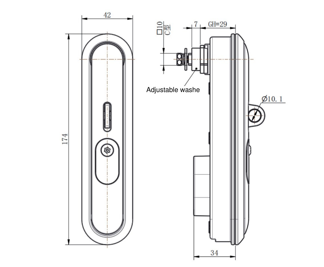 MP864-4 IP65 waterproof swing handle lock dimension drawing