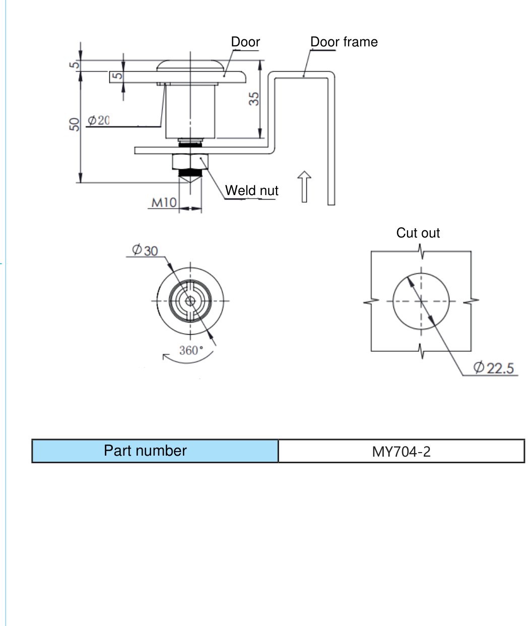 MY704-2 Dust Proof Cam Lock dimension drawing