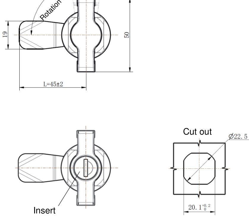 MY714-3A Padlockable Cam Lock dimension drawing
