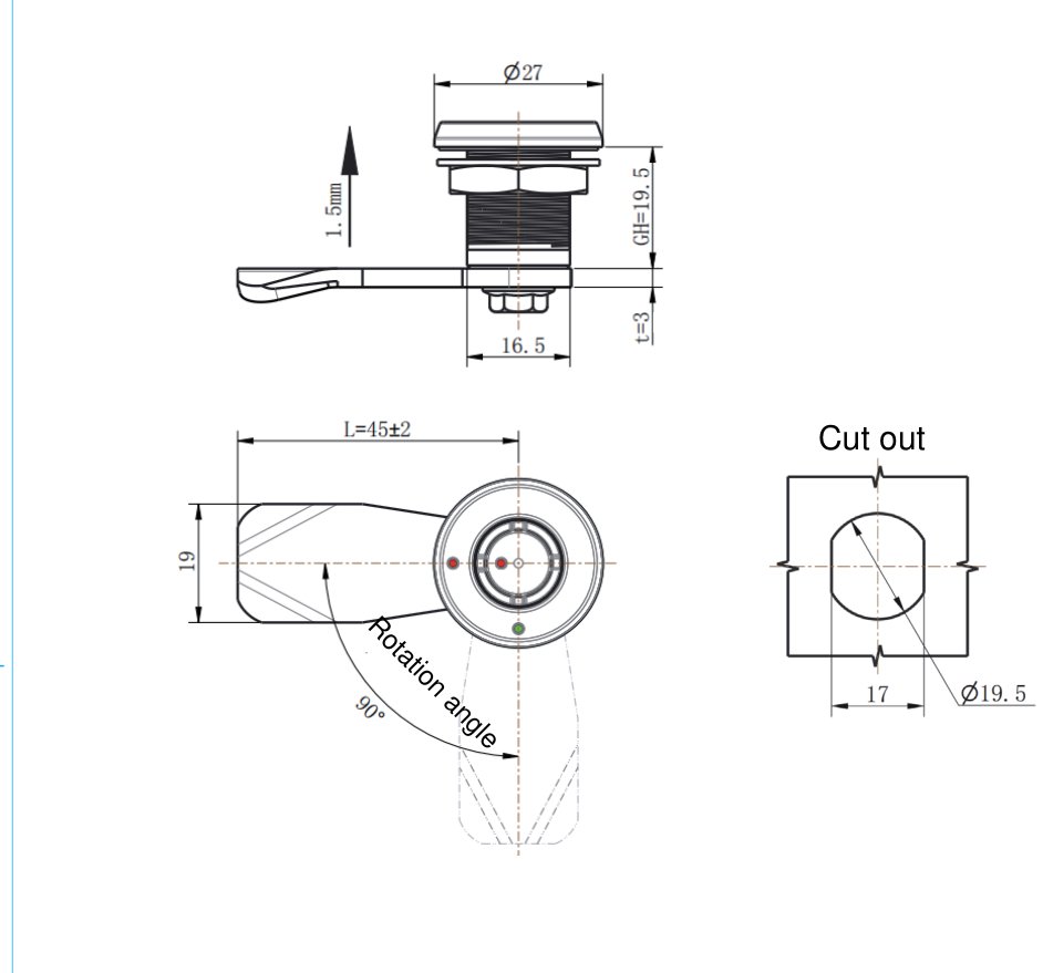 MY734-1 Press to Lock dimension drawing