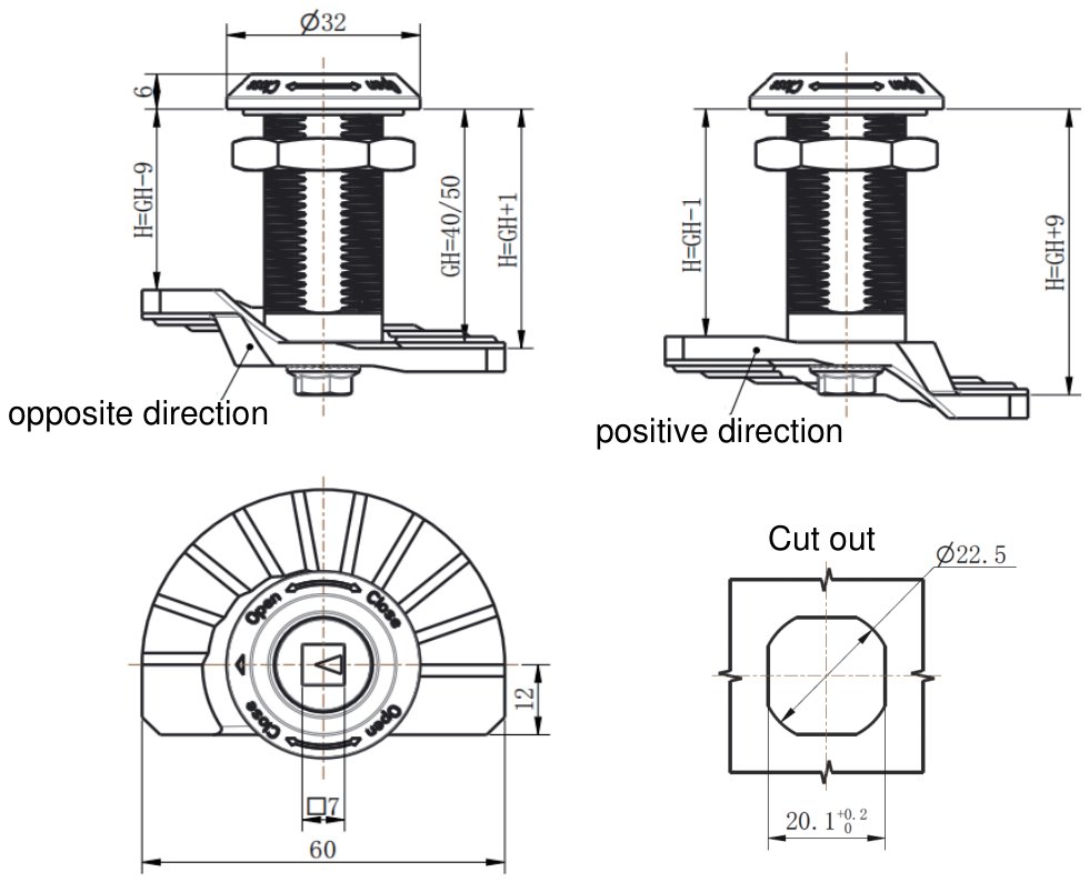 MY756 270 Degree Cam Lock dimension drawing