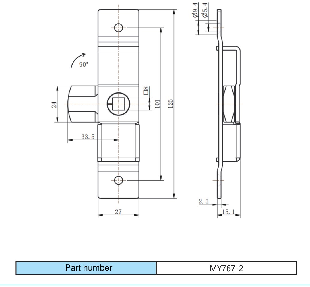 MY767-2 CH751 Cylinder Lock dimension drawing