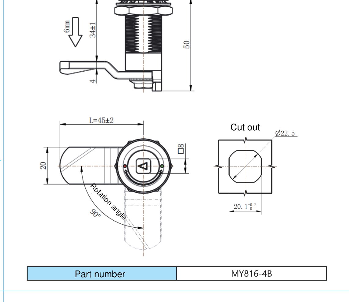MY816-4B Slot Type Cam Lock dimension drawing