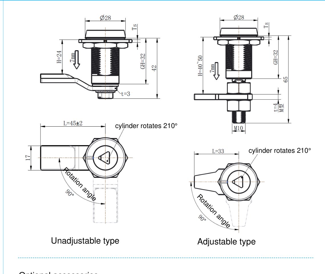 MY816 Adjustable Cam Lock dimension drawing
