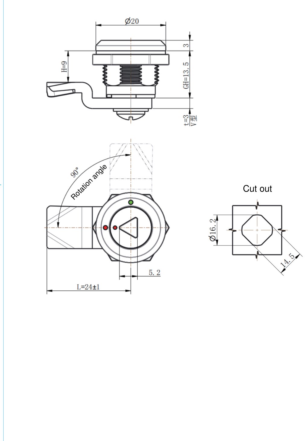 MY845-7B SUS Cam Lock dimension drawing