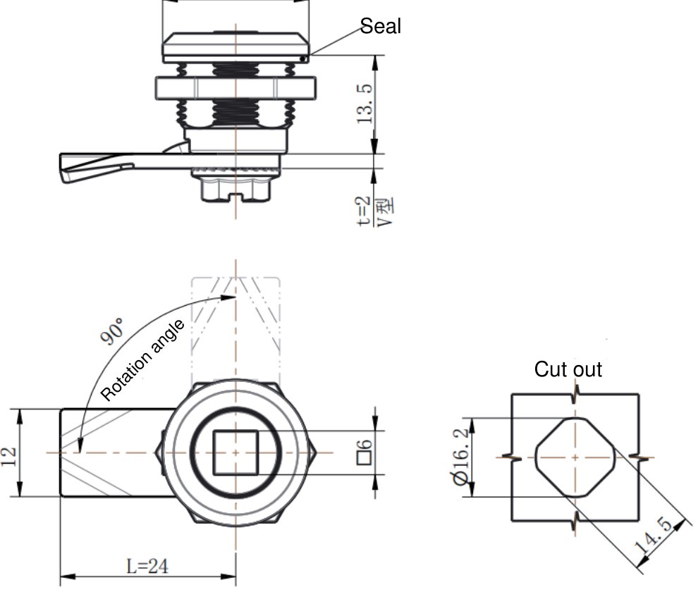 MY845 Cylinder Lock dimension drawing