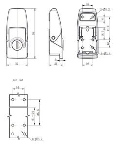 Alternative view of DKS-1 & DKS-2 Zinc Alloy Draw Toggle Latch, Keyed DKS-1 with Double-Sided Dedicated Key, DKS-2 Non-Locking Version